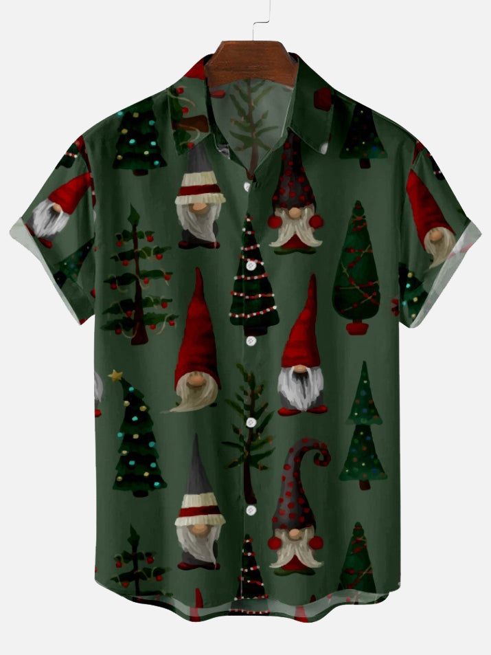Men Christmas Santa Claus Print Pocket Front Short Sleeves Shirt PLUSCLOTHESMAN