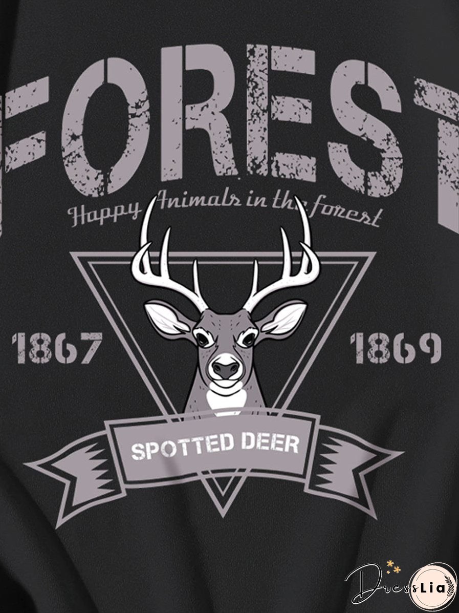 Black Retro Sika Deer Casual Fashion Winter Round Neck Long-sleeved Sweatshirt