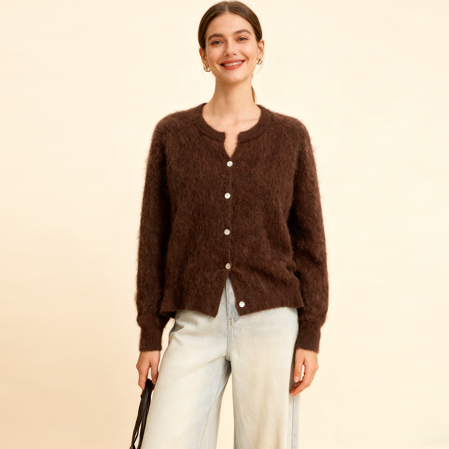 Women's Heavyweight Brushed Cashmere Cardigan REAL SILK LIFE