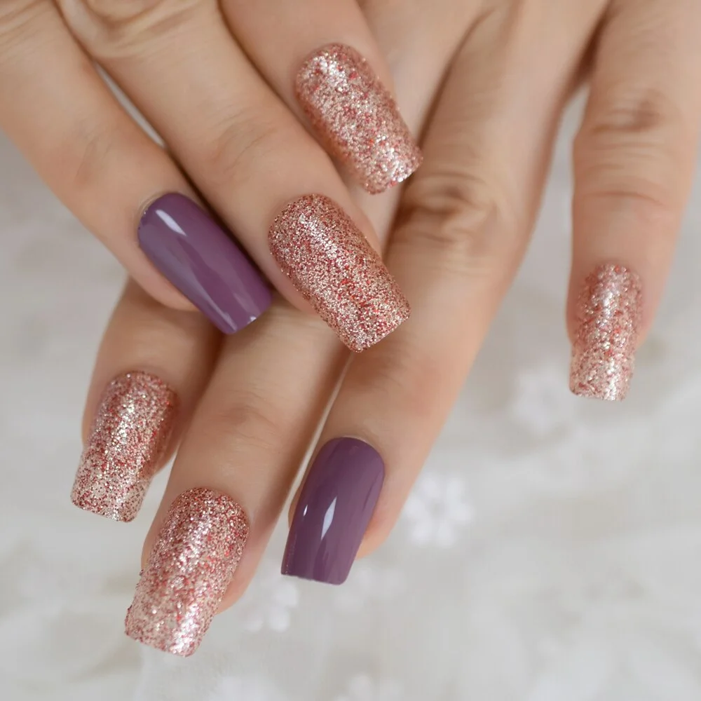 Pink Press On Nails Medium Square Glossy Mixed Color Fake Nails Art Tips Full Cover Gloss Gel Nail Design-Nail Inspo