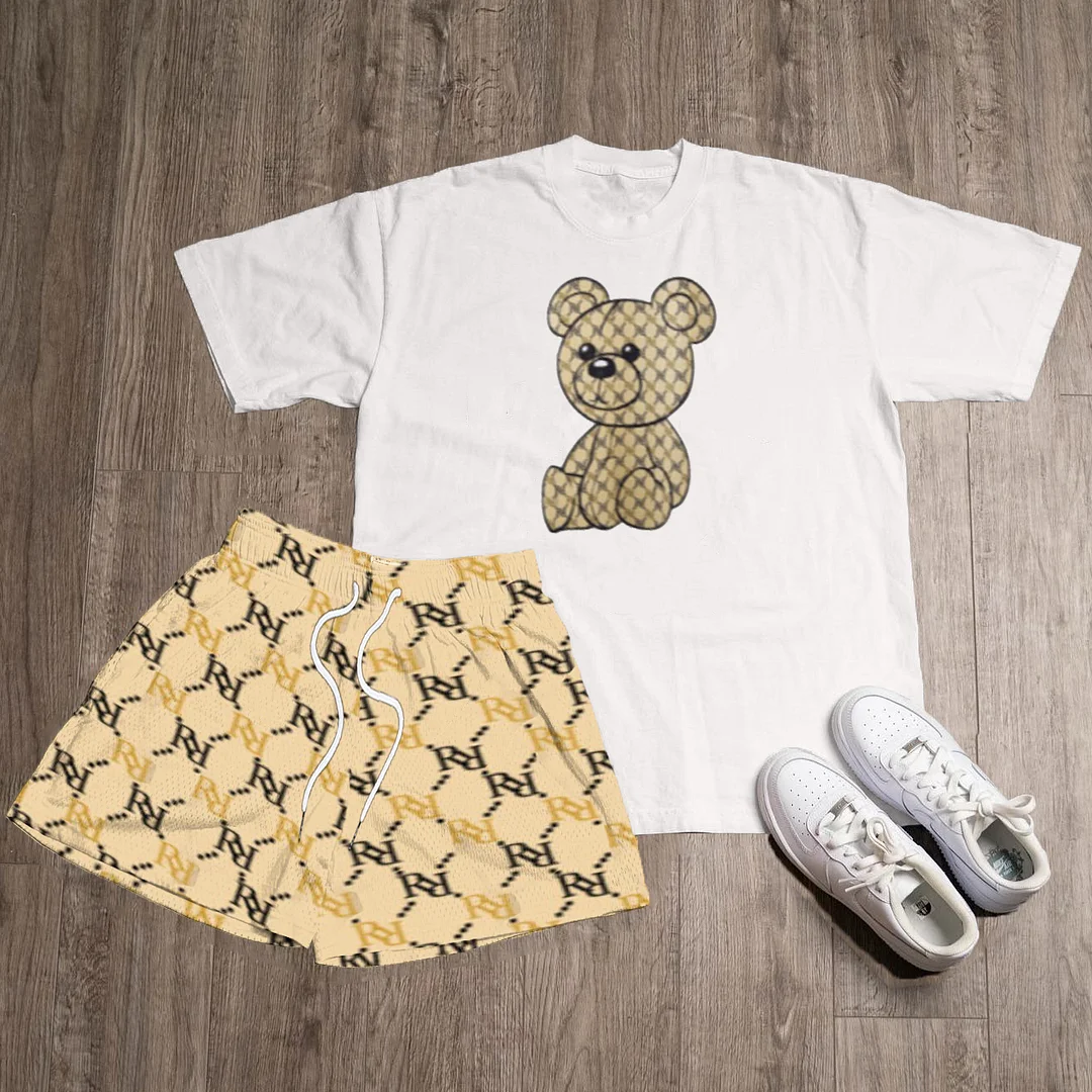 Bear Print T-Shirt Shorts Two-Piece Set