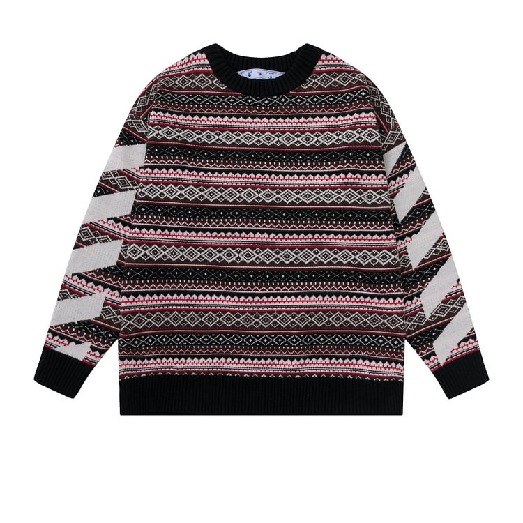 Off White Winter Fleece Sweatshirts Autumn and Winter Arrow Pattern Knitted Sweater for Men and Women