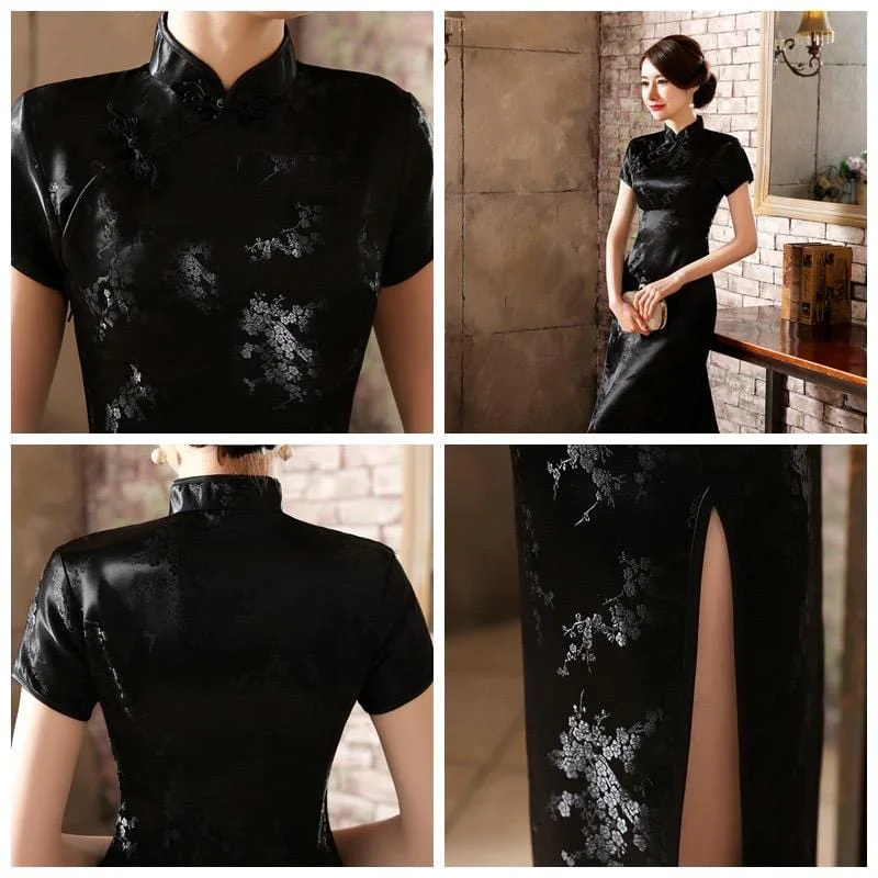 Plus size  plum blossom, brocade fabric long Qipao
