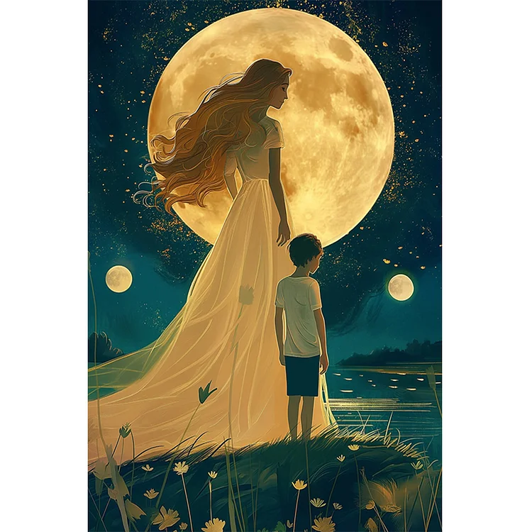Full Moon·Mother And Child 40*60CM (Canvas) Full Round Drill Diamond Painting gbfke
