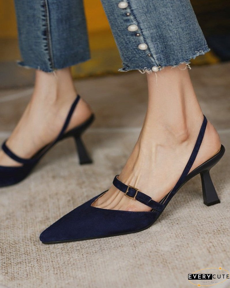 Pointed Toe Slingback Suede Pyramid Heels