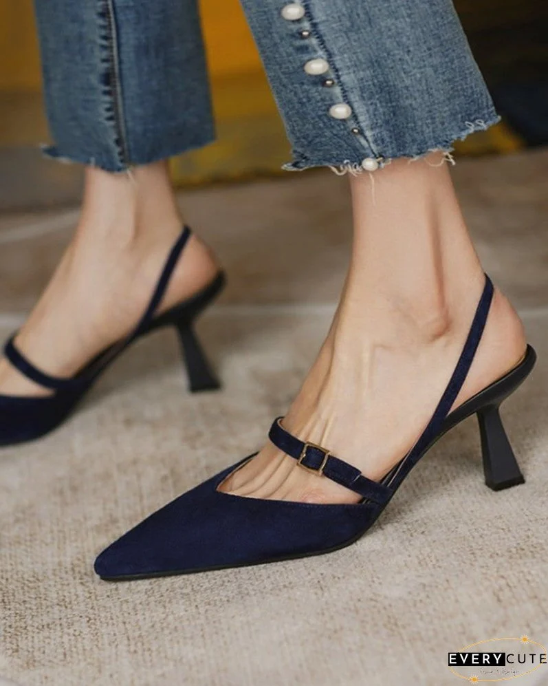 Pointed Toe Slingback Suede Pyramid Heels
