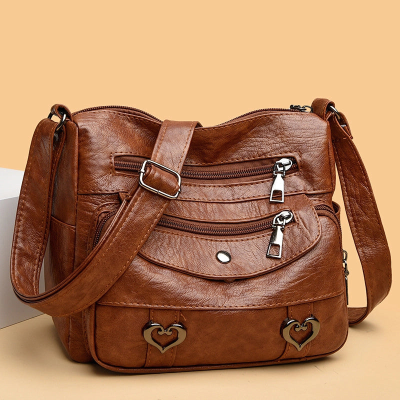 Women’s Medium Pu Leather Solid Color Basic Square Zipper Shoulder Bag Crossbody Bag