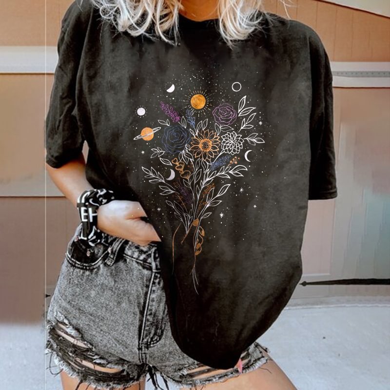   Ladies casual flower print T-shirt designer - Neojana