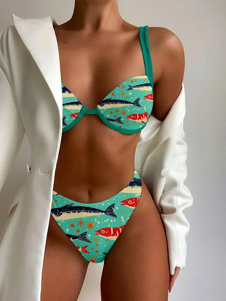 Abstract sardine print tankini swimsuit