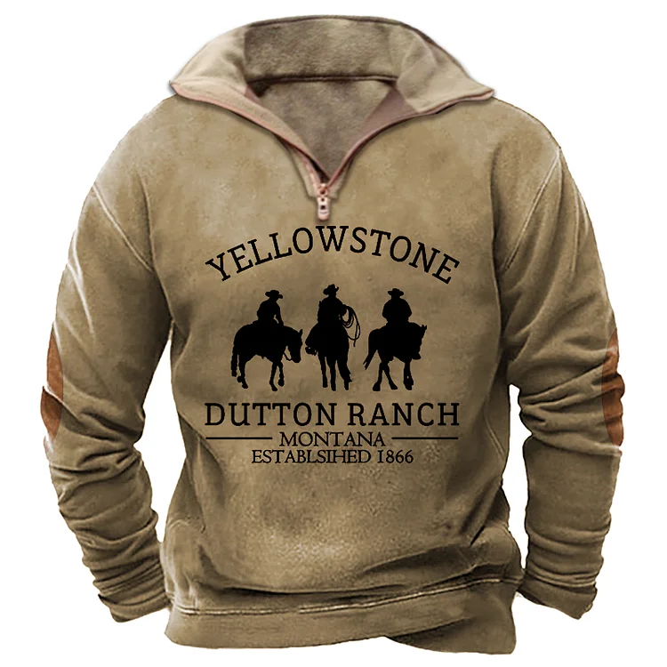 Men's Vintage Western Cowboy Colorblock Zipper Stand Collar Sweatshirt 2fa3