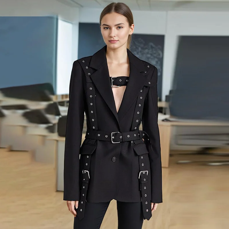 Zingj Solid Color Temperament Suit Jacket Woman 2025 Summer New Fashion Personality Design Style With Waist Display Thin Suit