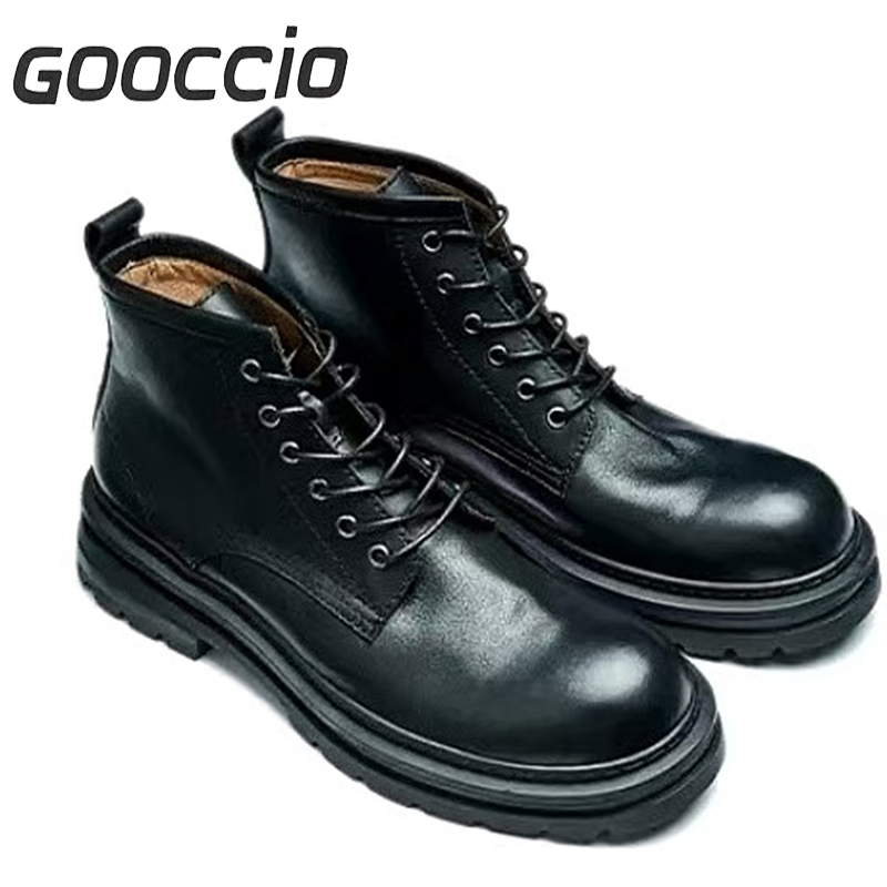 DT196 Retro-Style Cowhide Martin Boots For Men GOOCCIO   