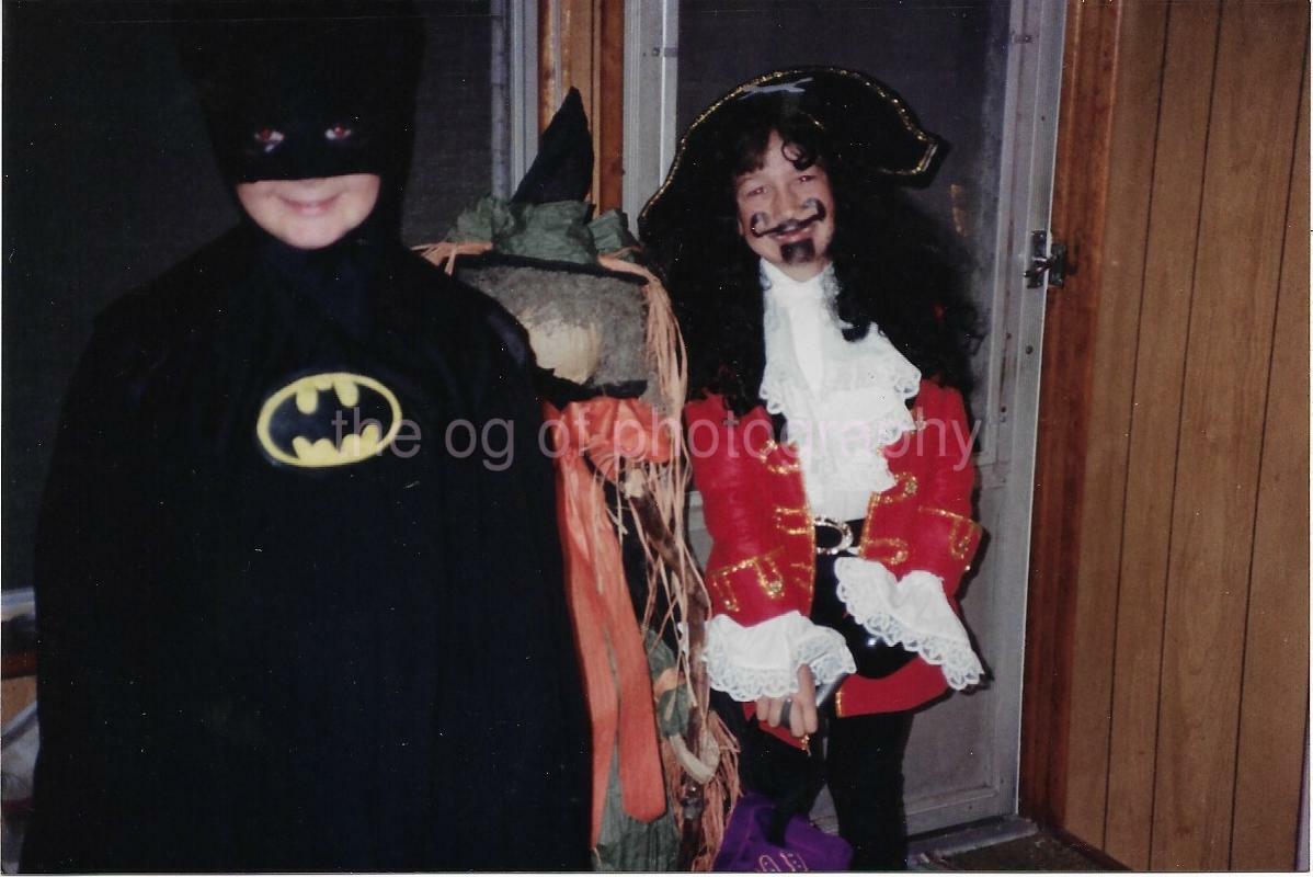 Batman + Pirate FOUND Photo Poster painting Color HALLOWEEN Original Snapshot VINTAGE 06 28 G