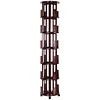 [US Local Warehouse] 6 Tier Bamboo Rotating Bookshelf on Wheels 360 Spinning Book Shelf Tower Round Revolving Bookcase Organizer Rolling Bookshelves for Small Space Corner Bedroom Office