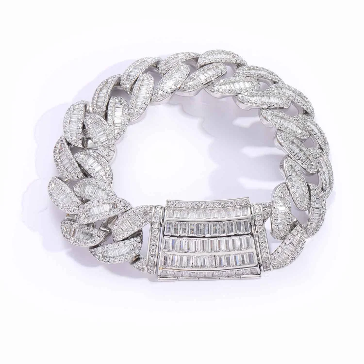 Iced Out Miami Cuban Link Bracelet Prong Setting Real Gold Plated Cubic Zirconia Hip Hop Jewelry-VESSFUL