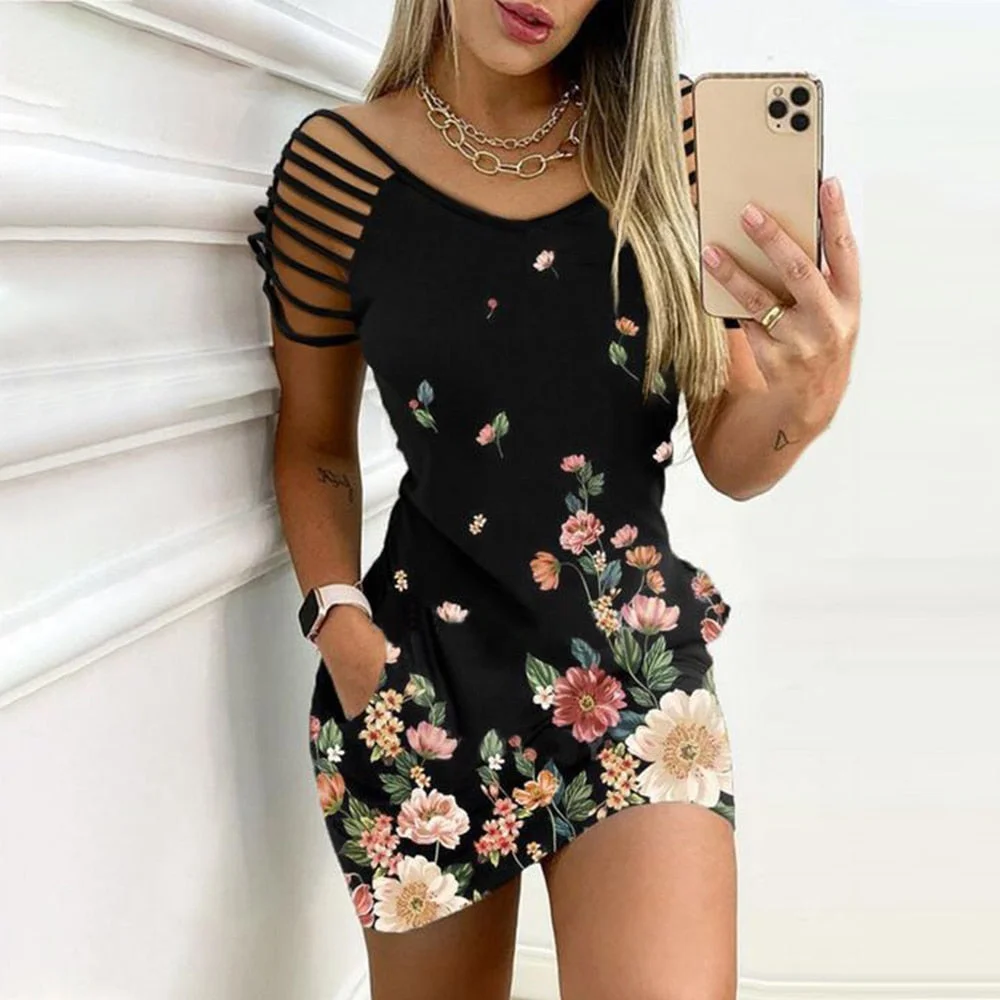 2021 Summer Elegant Cut Out Short Sleeve Party Dress Sexy Mini Dress Ladies Spring Casual Fashion Slit Fit Dress Vestidos D30