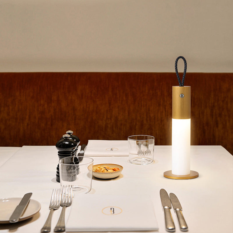 Modern Minimalist Portable Carrying Cord Cylinder Aluminum Acrylic LED Table Lamp For Bedroom
