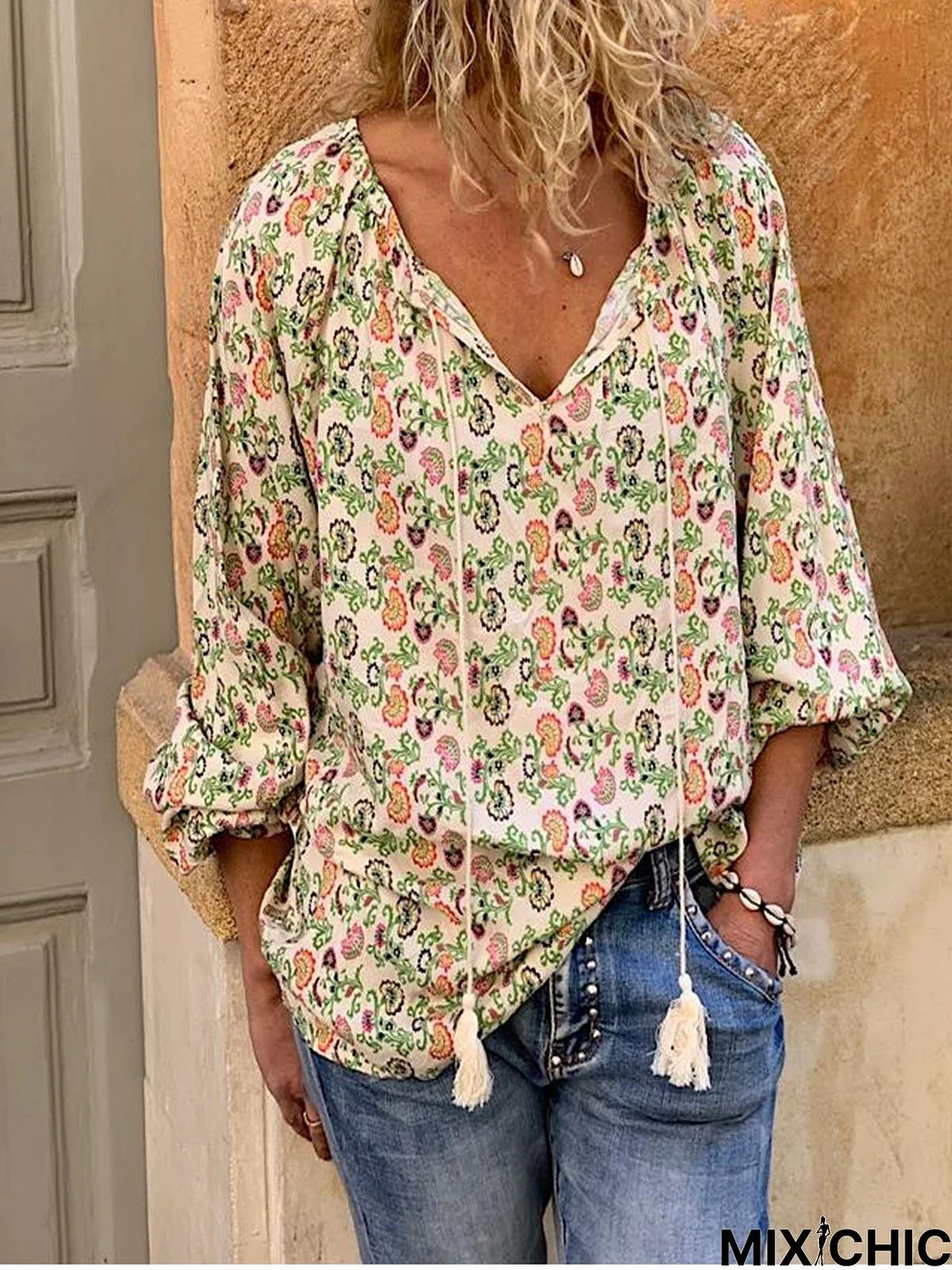 Printed/dyed Long Sleeve Tunic Blouse