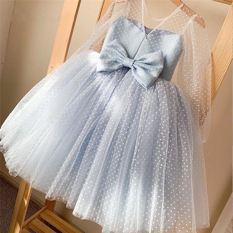 Wedding Party Dress for Girls Polka-Dot Flower Children's Dresses Evening Communion Backless Elegant Gown Kids Princess Dresses,