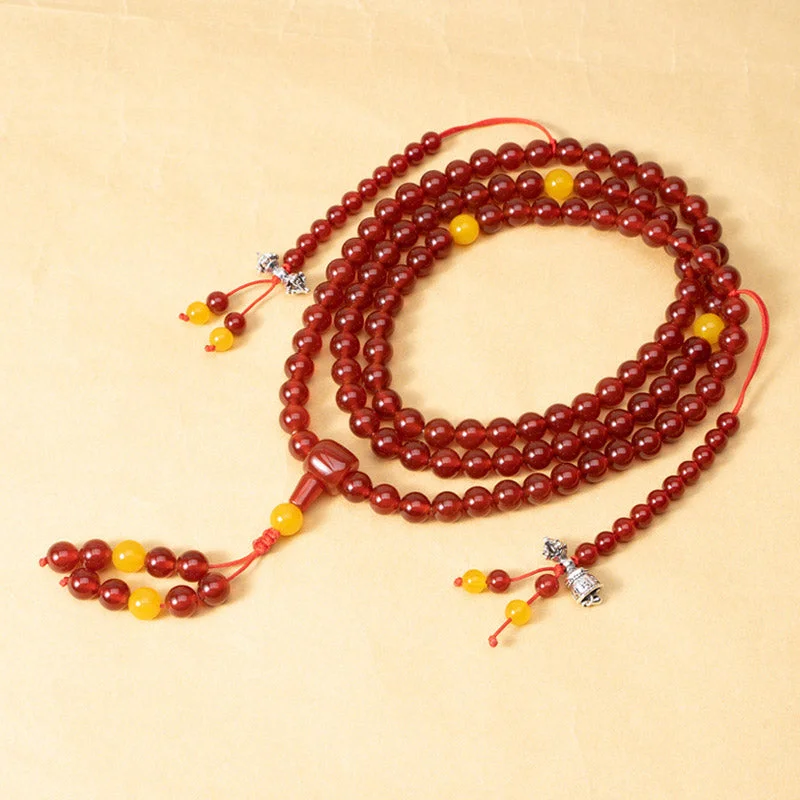 Natural Red Agate Yellow Agate 108 Beads Happiness Wealth Bracelet Mala