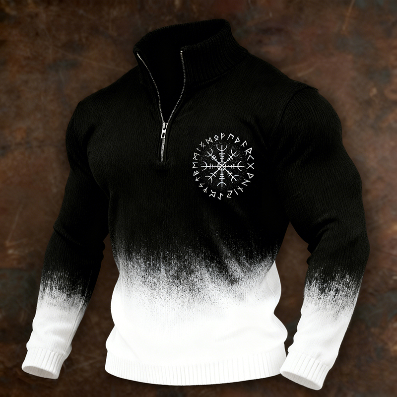 Men's Viking Compass Vegvisir Art Gradient Half-zip Turtleneck Sweater elevenforest