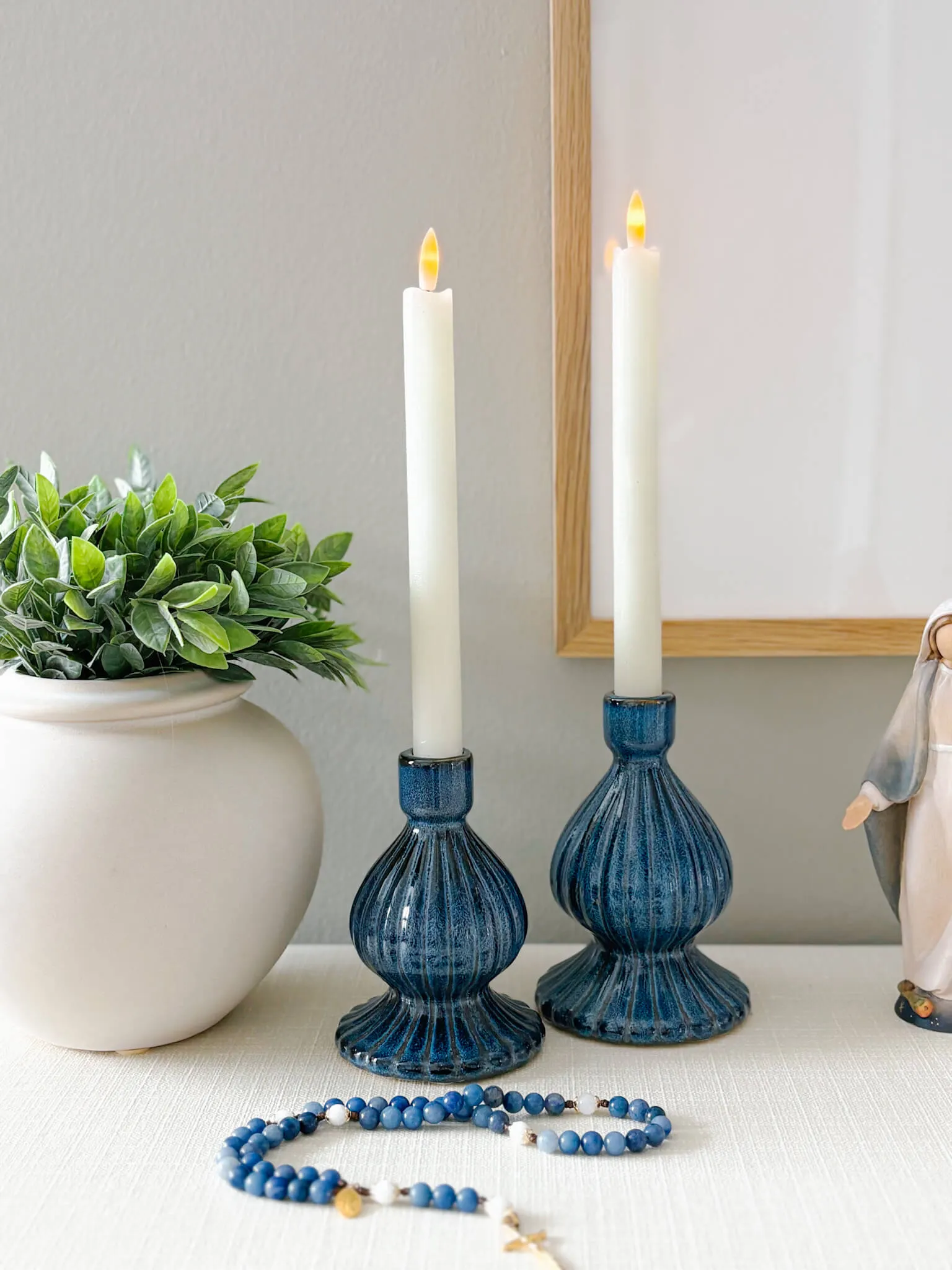Home Altar Taper Holders - Set of 2 - Marian Blue