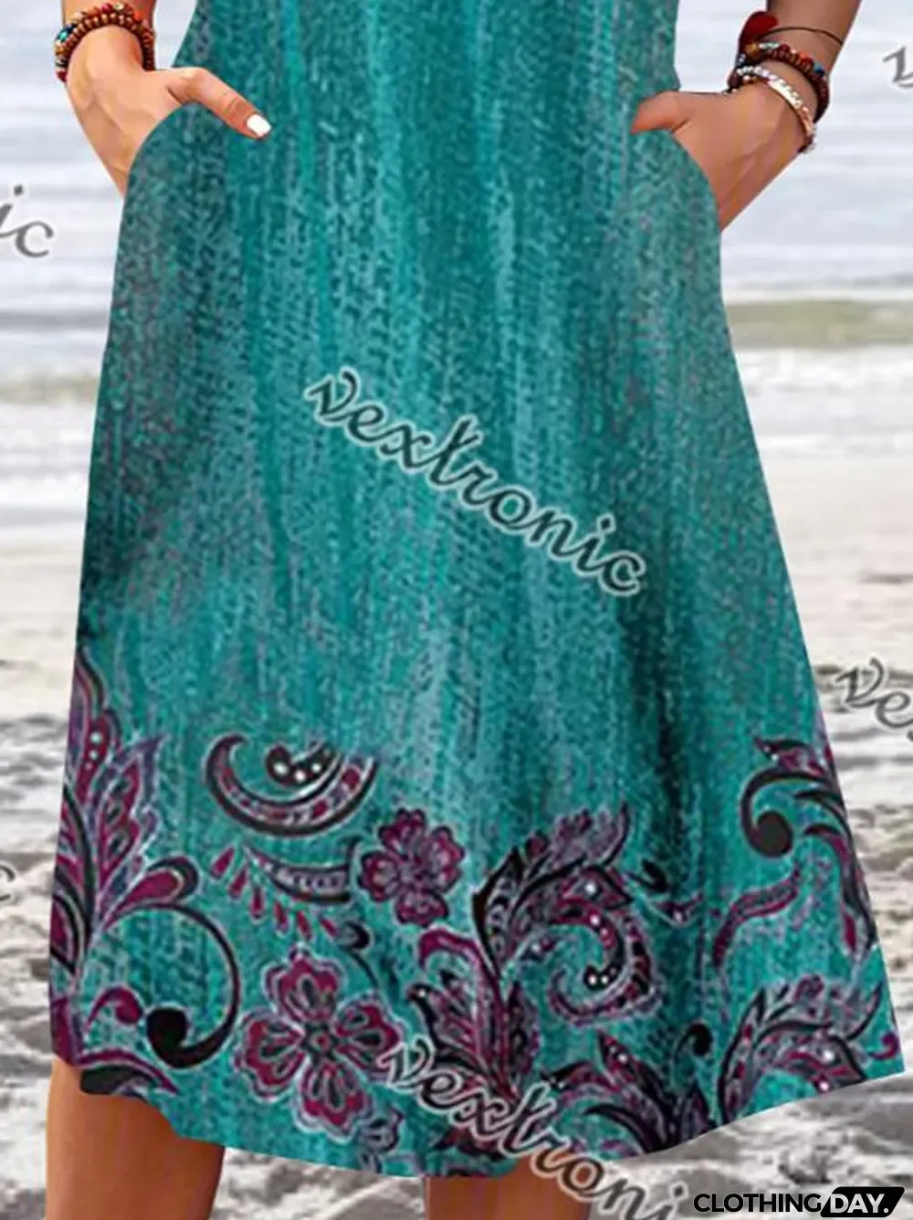 Women Short Sleeve Scoop Neck Floral Printed Graphic Dress