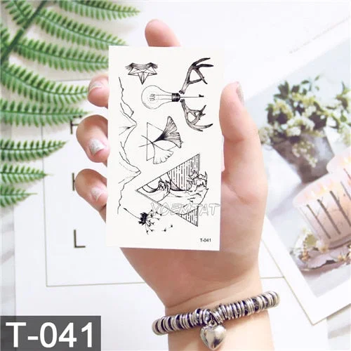 Geometric Moose Elk Arrow Temporary Tattoo Panda Women Hand Tatoo Sticker Triangle Wolf Body Arm Art Waterproof Tattoo Men