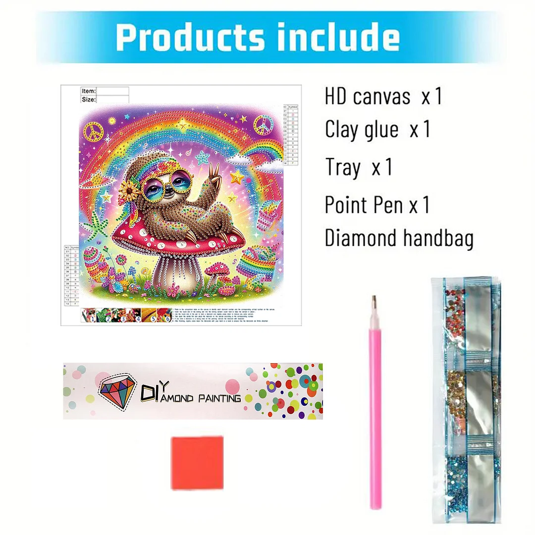 Diamond Painting - Partial Special Shaped Drill - Hippie Sloth(Canvas|30x30cm)