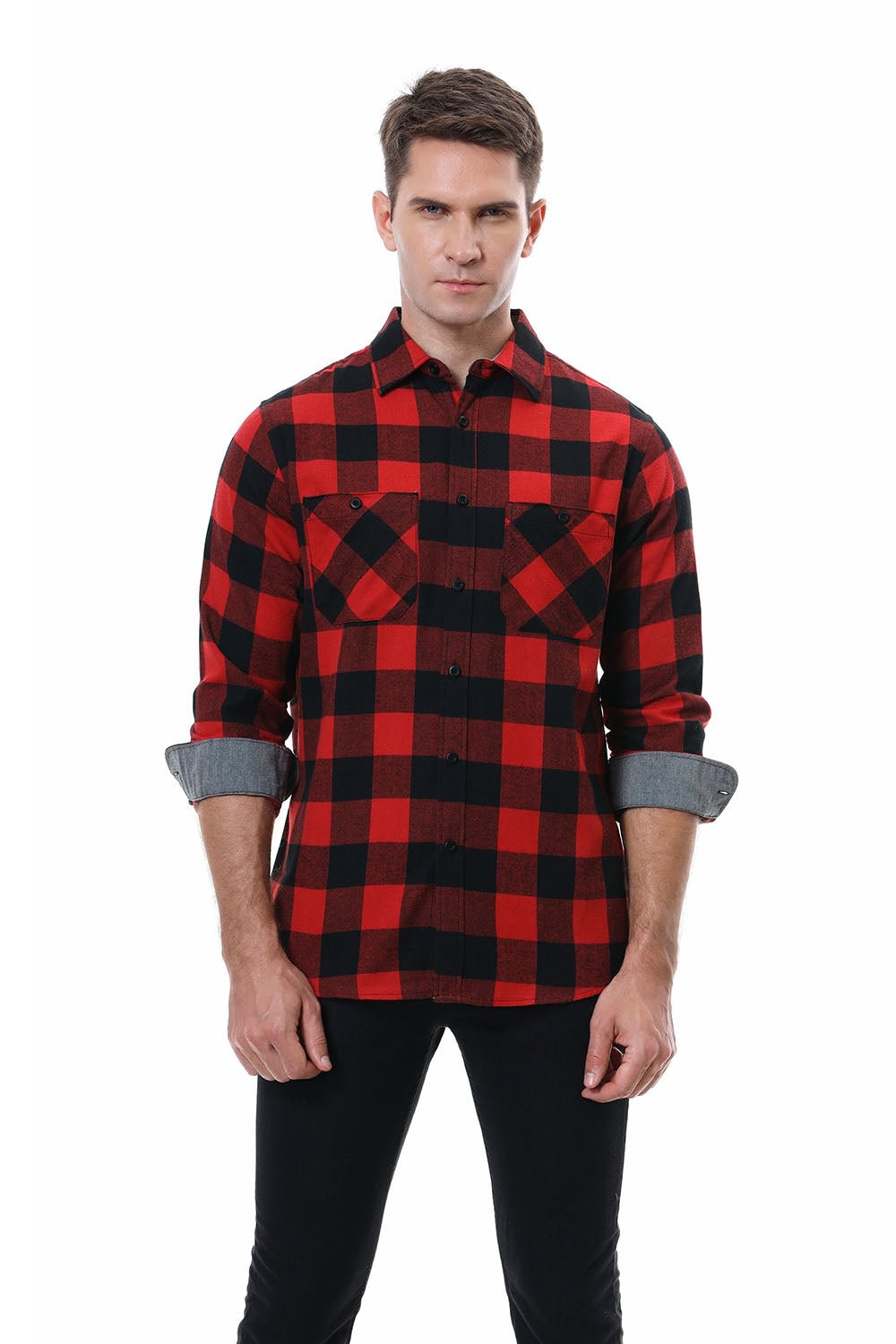 Men's Plaid Flannel Shirt Red/Black Alex Vando Fashion