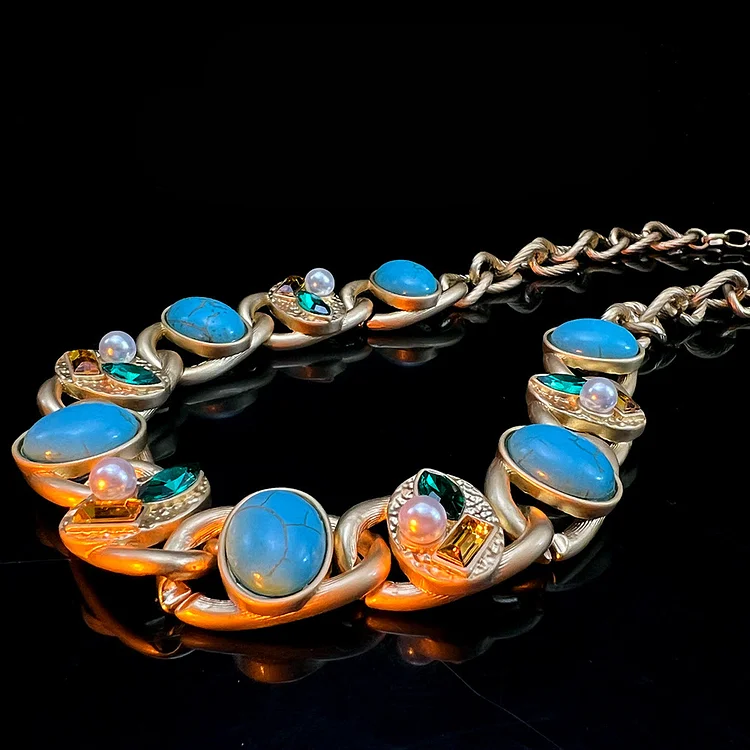 Olivenorma Vintage Turquoise Pearl Emerald Jewelry Set