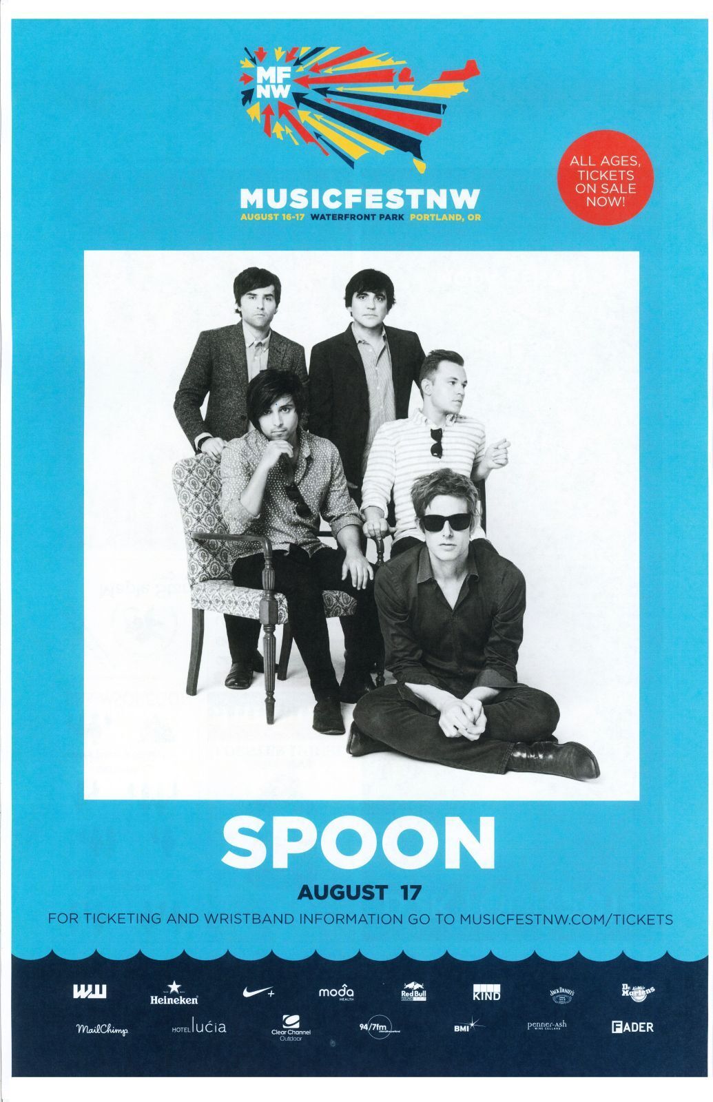 SPOON 2014 Gig POSTER MFNW Portland Oregon Musicfest NW Concert BRITT DANIEL