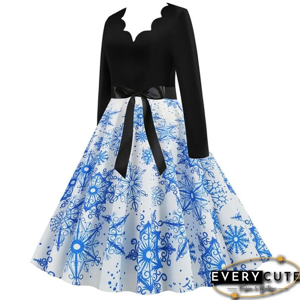Christmas Prom Dress-Bow Style Santa Claus Print Swing`