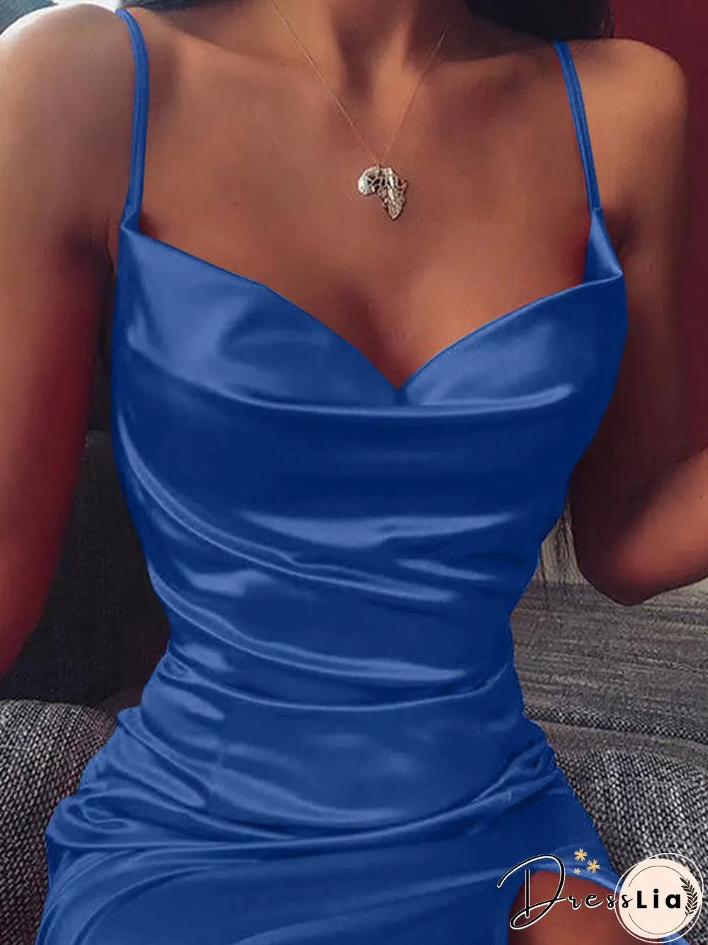Women'S Dresses Solid Sling Open Back Slit Dress