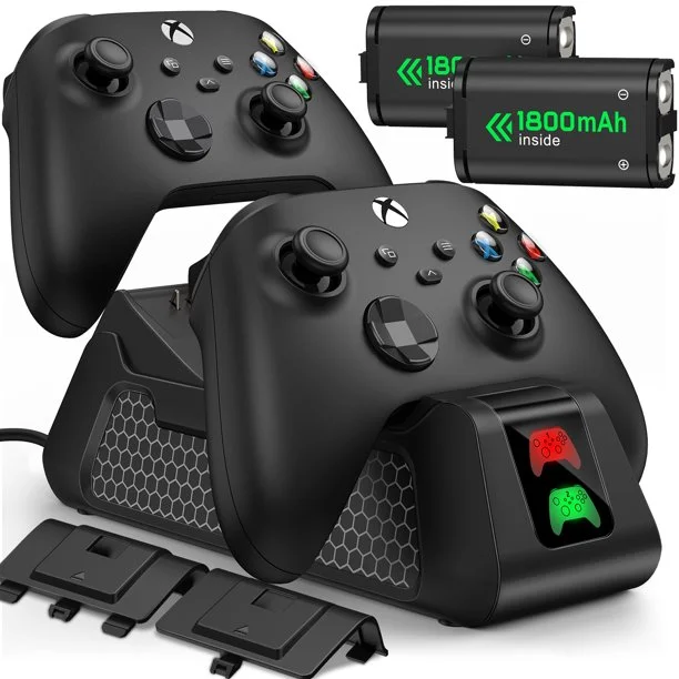 DinoFire Controller Charger Station for Xbox Series X|S, Rechargeable Battery Pack with 2x1800mAh Battery （Black）