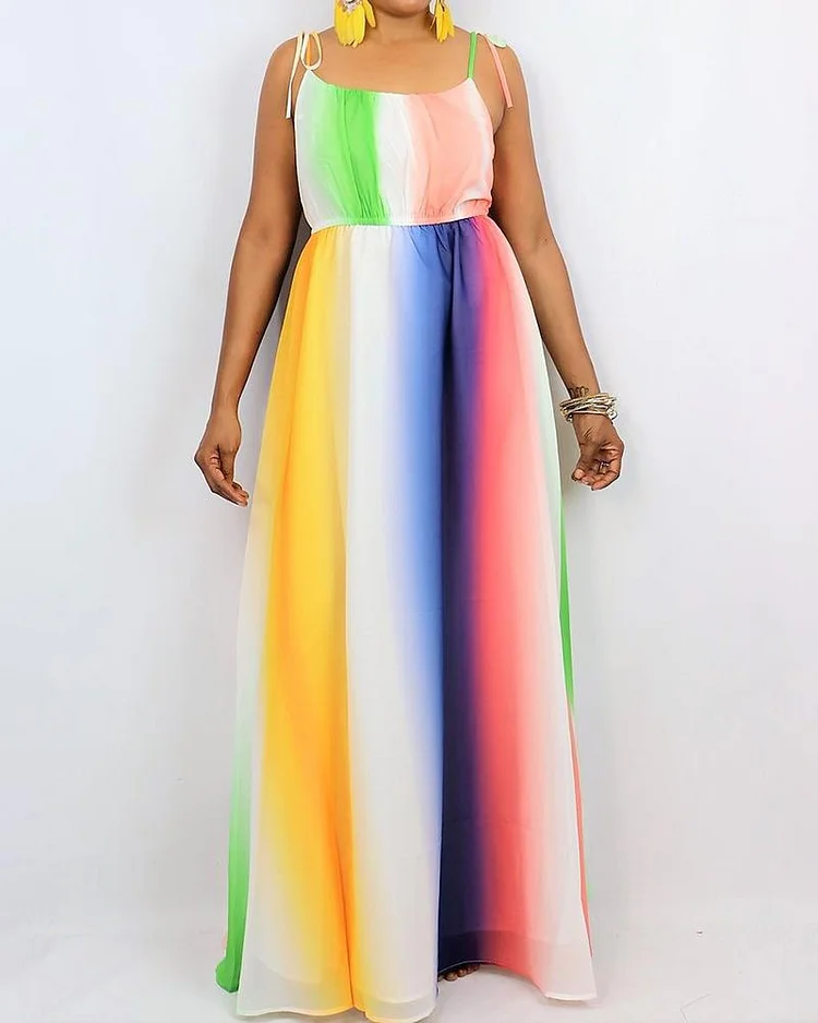 Color Striped Suspender Dress