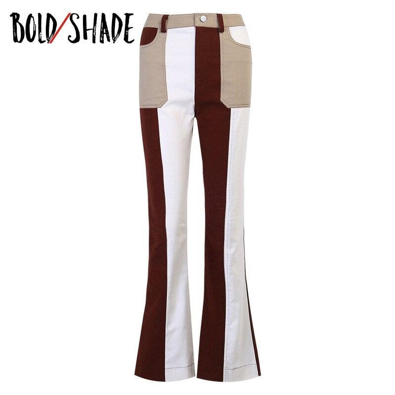 Bold Shade Streetwear 90s Vintage Patchwork Denim Jeans Y2K Fashion High Waist Boot Cut Pants Women Indie Grunge 2020 Trousers