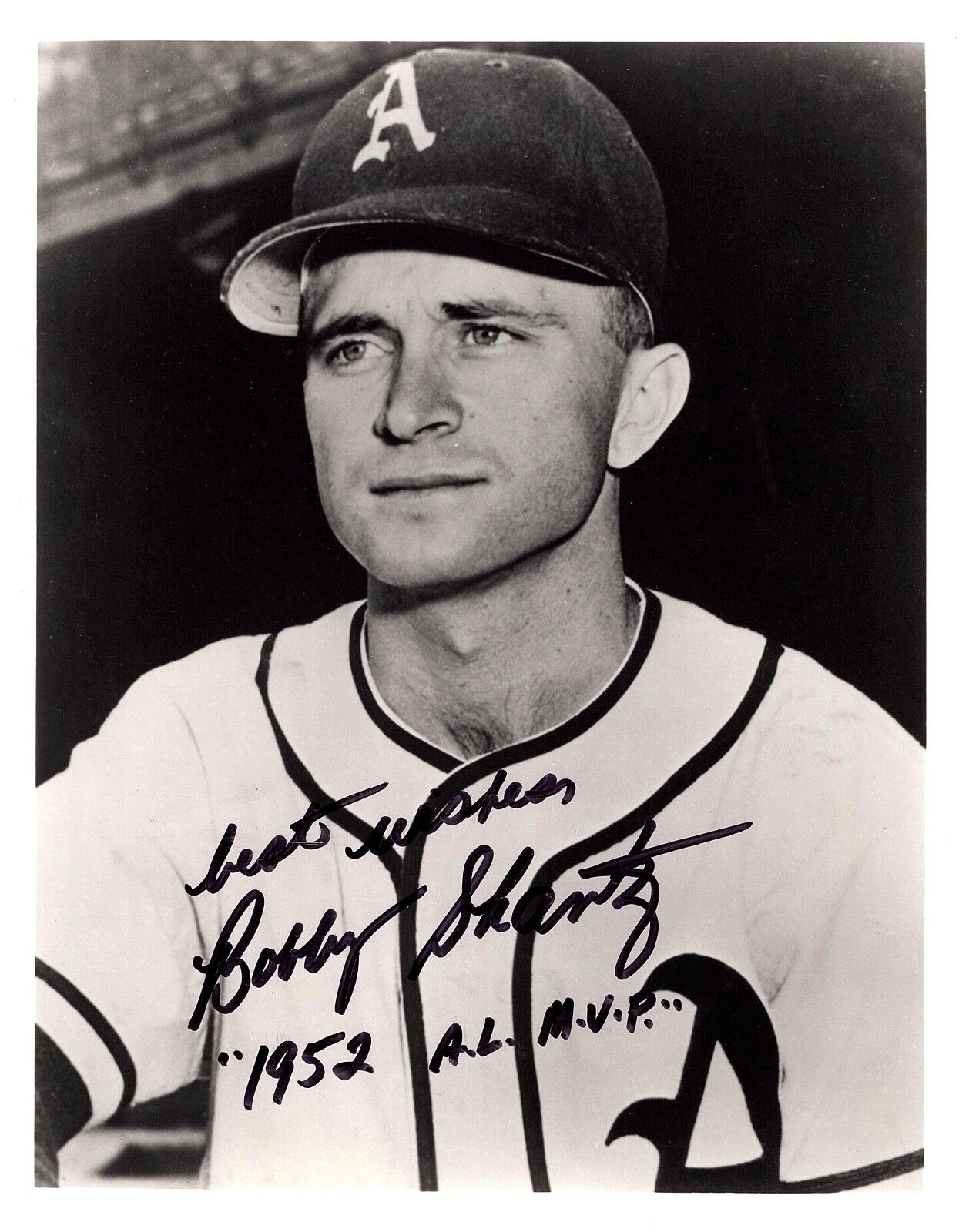 BOBBY SHANTZ AUTOGRAPHED SIGNED 8X10 ATLANTA BRAVES Photo Poster painting w/COA 1952 A.L. MVP