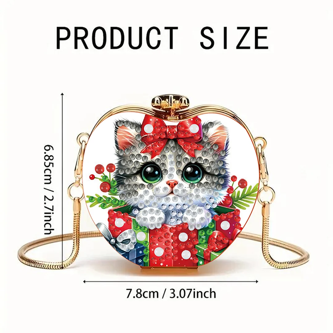Xmas Cat DIY Acrylic Love Art Diamond Painting Coin Purse with Chain for Women