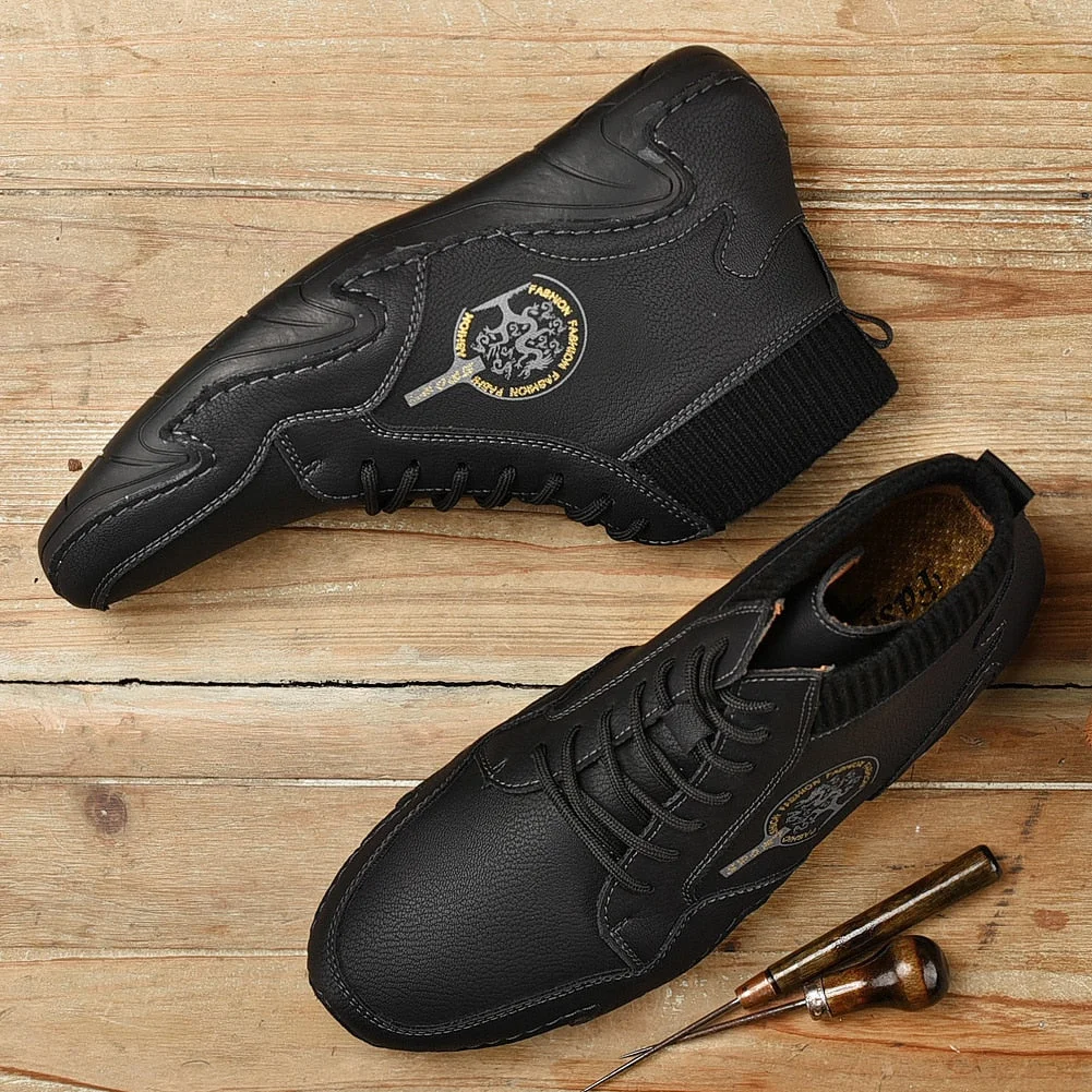 Nine o'clock Autumn Leather Vintage Men Boots Fashion Street High-top Shoes Winter Warm Lined Handmade Lace-up Botas de hombre