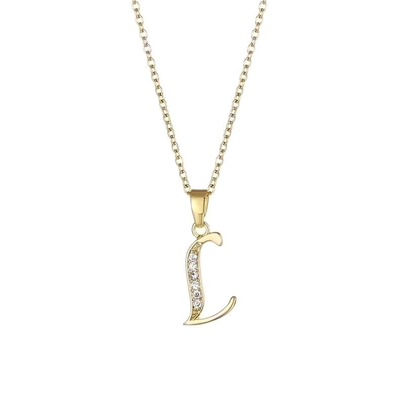 Stainless Steel Titanium Steel 18K Gold Plated Fashion Plating Inlay Letter Zircon Pendant Necklace