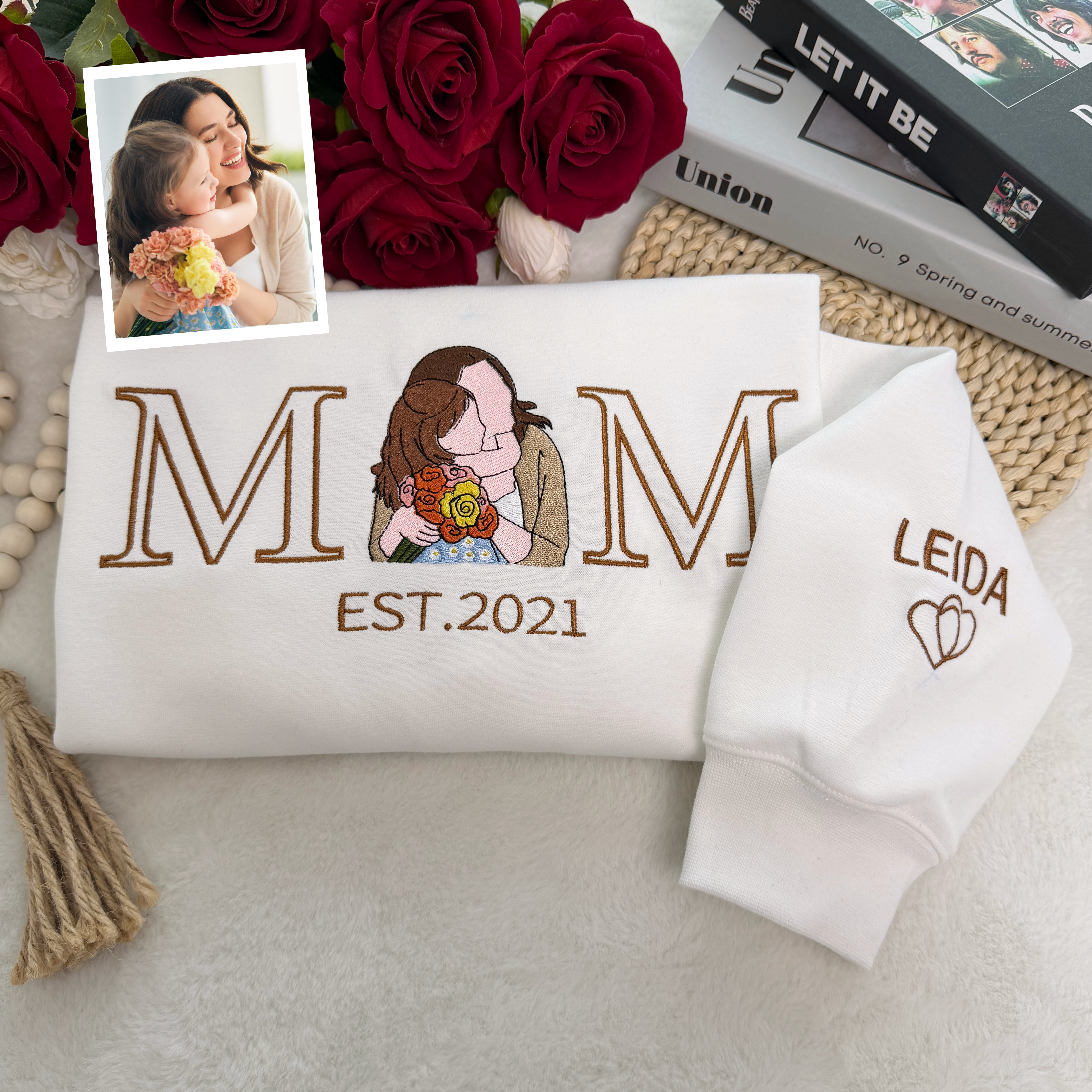 Custom Mama/Mum T-shirt & Embroidered Sweatshirt , Personalized Mama & Kids Portrait