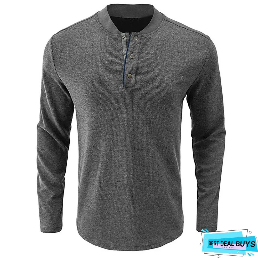 Men's Henley Shirt Tee Plain Henley Street Vacation Long Sleeve Button Pocket Clothing Apparel Basic Designer Modern Contemporary