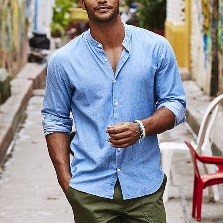 Men's casual cotton and linen loose long-sleeved shirt