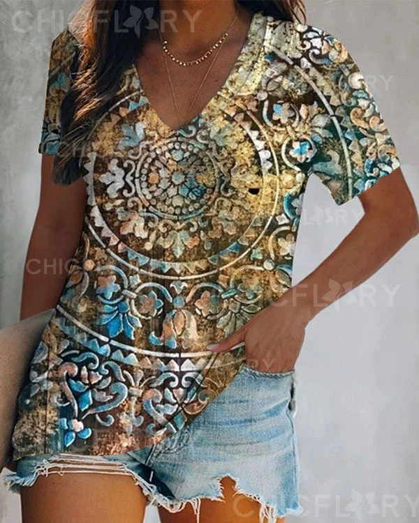 Women's Mandala Floral Print Top