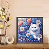 Chat blanc en fleurs - perceuse ronde peinture diamant - 30*30cm