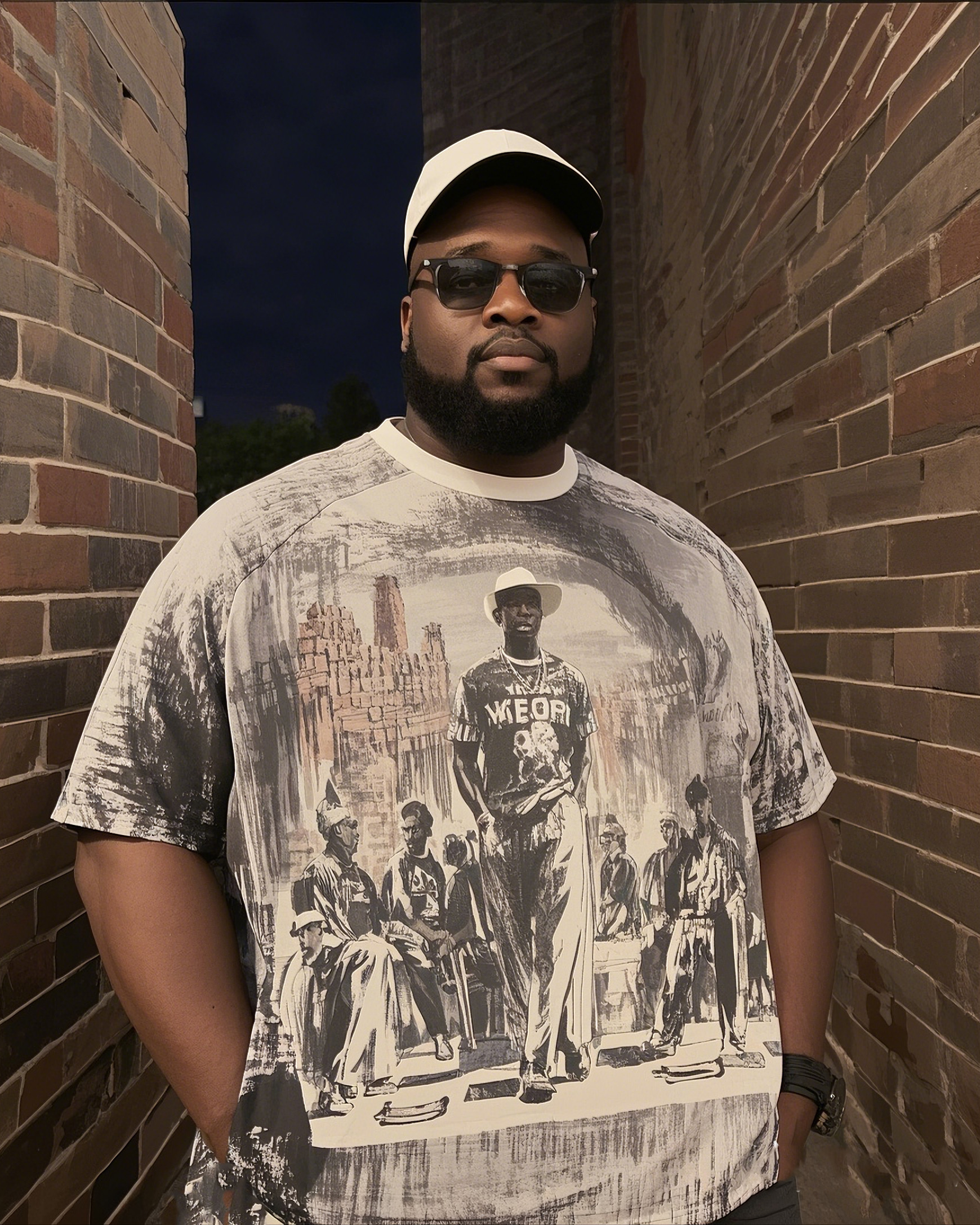 Men's Plus Size Abstract Black And White Sketch Print Top Tee