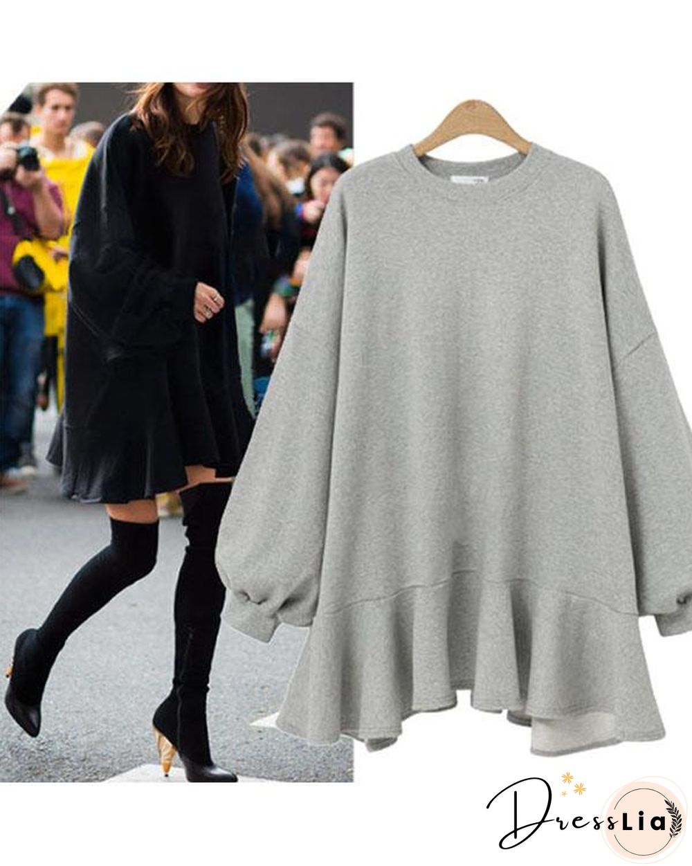 Round Neck Irregular Ruffle Sweatshirt Mini Dress