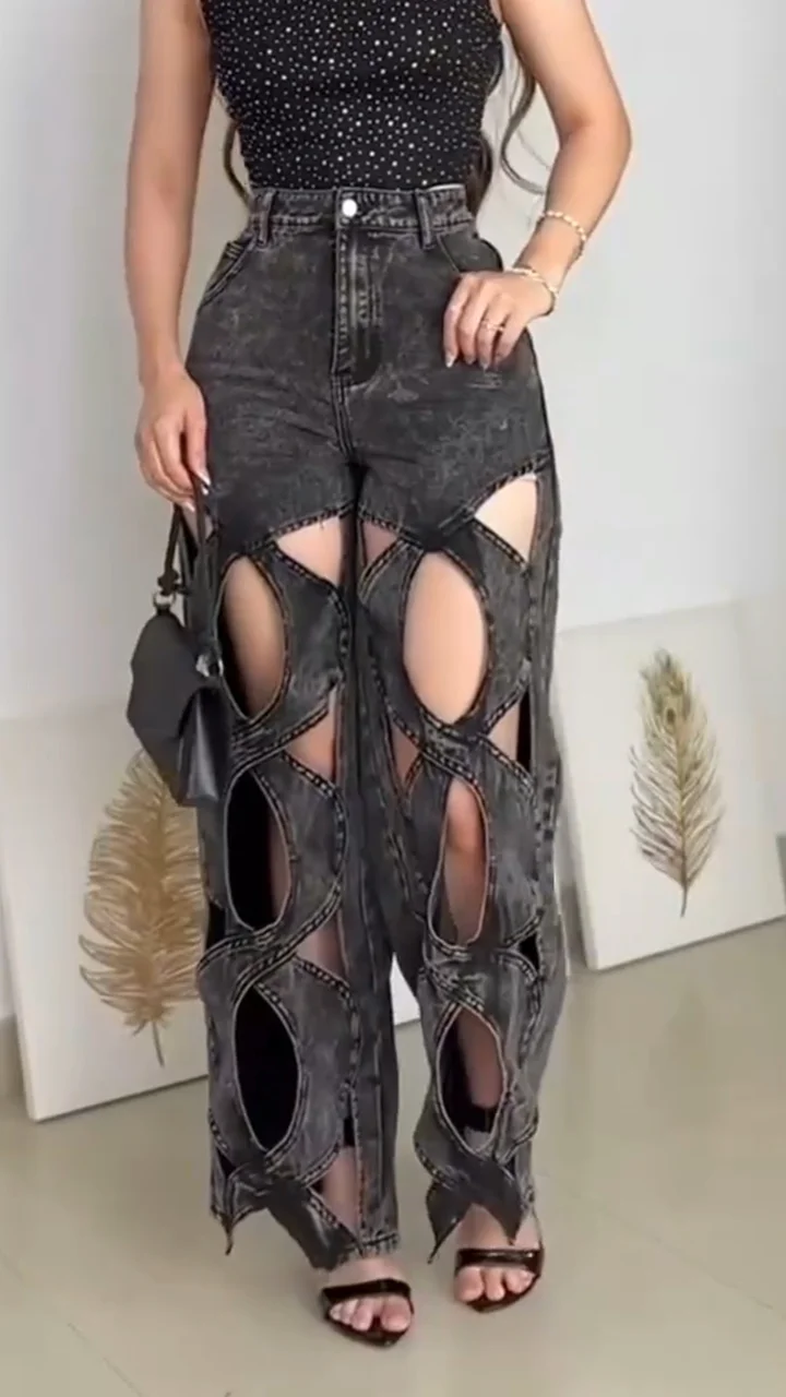 Women's Straight Cut-out Casual Jeans