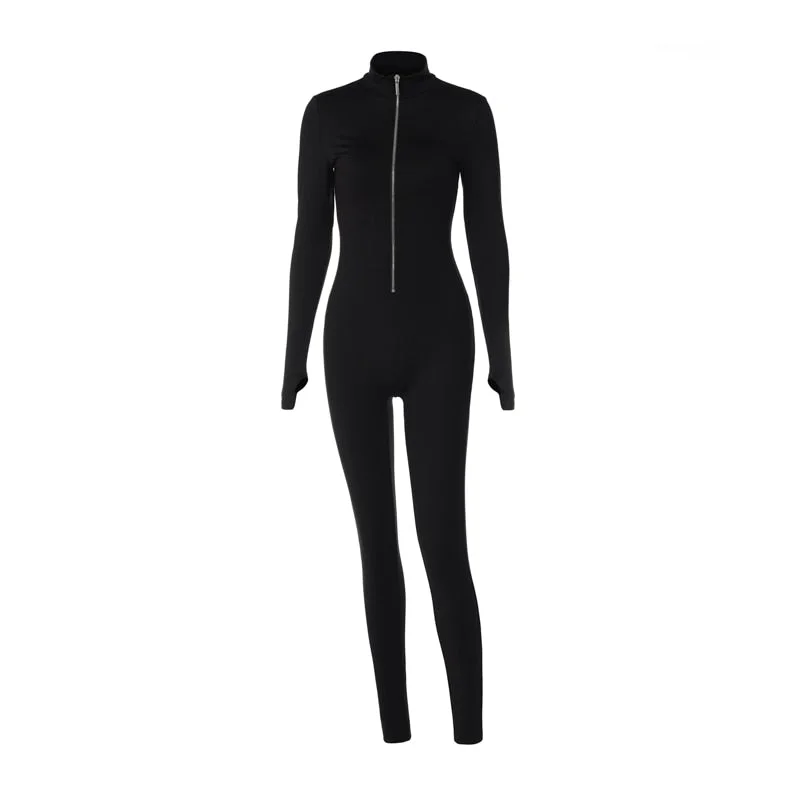 Hawthaw Women Long Sleeve Zipper Bodycon Black White Jumpsuit Overalls 2022 Spring Autumn Clothes Wholesale Items Dropshipping